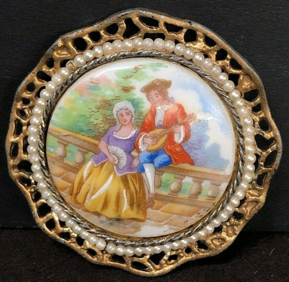 Antique Limoges Pin, France, Percaline, Hand Paint