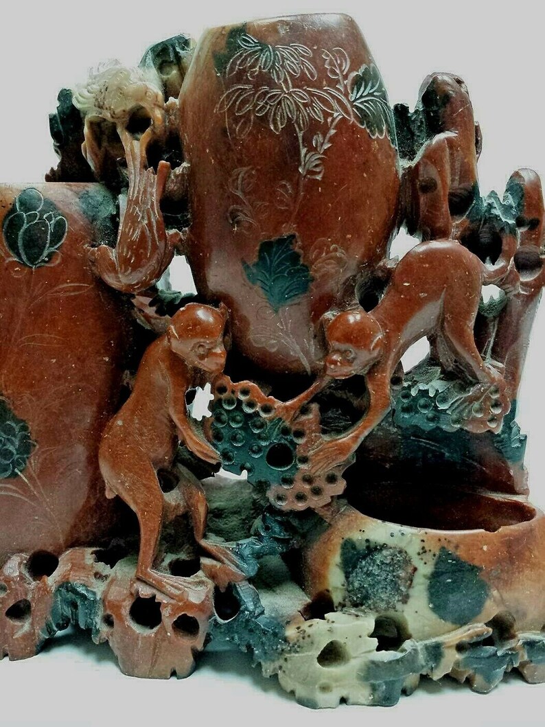 Antique Chinese Soapstone Hand Carved Monkeys Etsy
