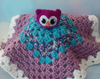 Owl Baby Lovey Blanket, Baby Security Blanket, Gift For Baby, Baby Shower Gift, Toddler Gift, Crochet Baby Blanket, Christening Gift