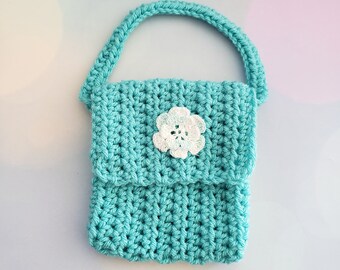 Child's Crocheted Purse, Turquoise Crocheted Purse, Gift for Girls, Kids Purse, Gift Under 10, Gift Card Holder