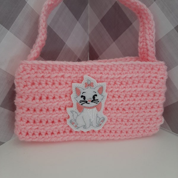 Childs Pink Kitty Crocheted Purse, Gift for Girls, Gift Under 10, Gift Card Holder