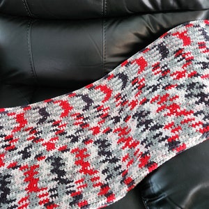 Red Gray Black Reading Blanket, Lap Blanket, Blanket for Eldery, Wheelchair Blanket, Crocheted Throw, Afghan, Gender Neutral. Home Decor