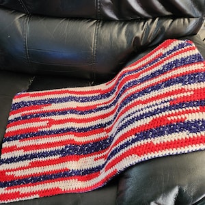 Americana Reading Lap Blanket, Blanket for Elderly, Wheelchair Blanket, Crocheted Red White BlueThrow, Lapghan, Veteran Gift, Home Decor