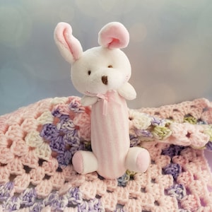 Baby Rattle Lovey Blanket, Baby Security Blanket,Pink Lovey, Gift For Baby, Baby Shower Gift, Toddler Gift, Christening Gift