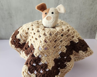 Crocheted Puppy Baby Lovey Blanket, Handmade Security Blanket