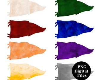 Pacote de arquivo digital PNG de flâmula de aquarela | Mascote do ensino médio | Pacote de faixas de flâmula para personalização | Multicolorido