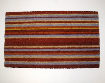 Coir red striped welcome doormat