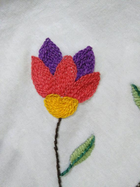 T Shirt Brodé Arbre Fleur à La Main Broderie Chemise Faite Main Fleurs De Broderie Femme T Shirt