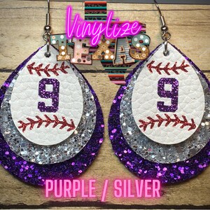 Custom Triple Layer Baseball Jersey Number Earrings Purple
