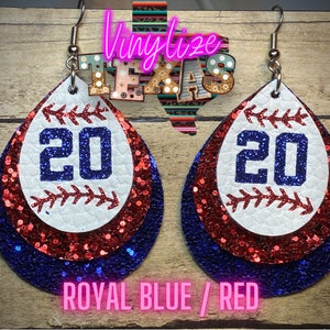 Custom Triple Layer Baseball Jersey Number Earrings Blue (Royal)