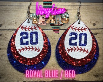 Custom Triple Layer Baseball Jersey Number Earrings