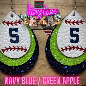 Custom Triple Layer Baseball Jersey Number Earrings Green Apple