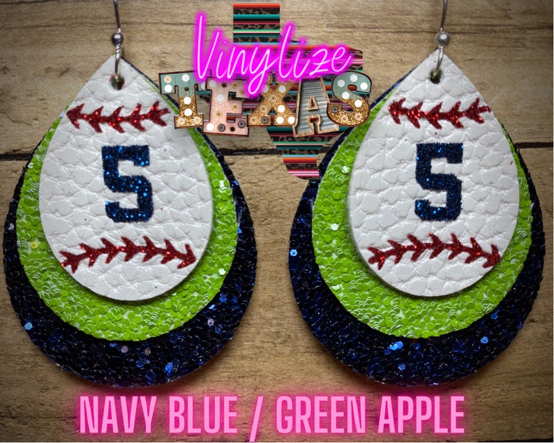 Custom Triple Layer Baseball Jersey Number Earrings Green Apple