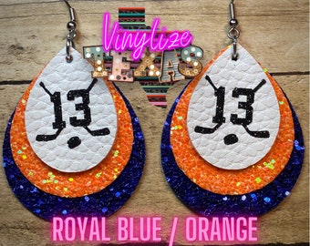 Triple Layer Hockey Jersey Number Earrings