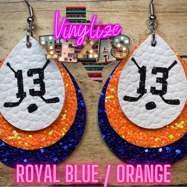 Triple Layer Hockey Jersey Number Earrings