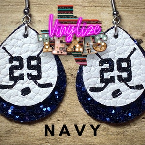 Custom Hockey Jersey Number Earrings Blue (Navy)