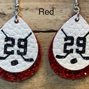 Custom Hockey Jersey Number Earrings Red