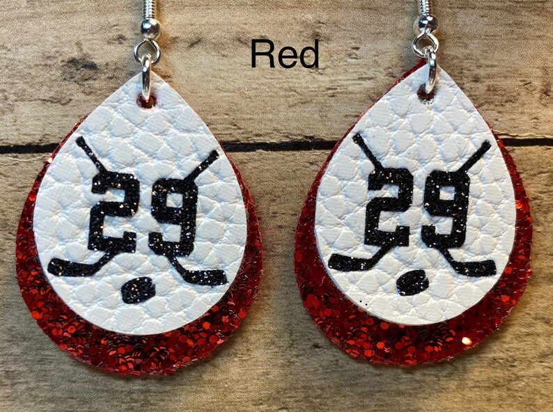 Custom Hockey Jersey Number Earrings Red