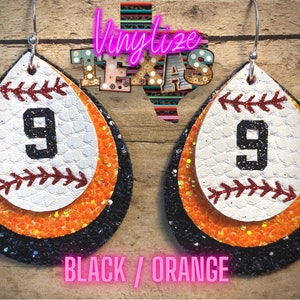 Custom Triple Layer Baseball Jersey Number Earrings Black