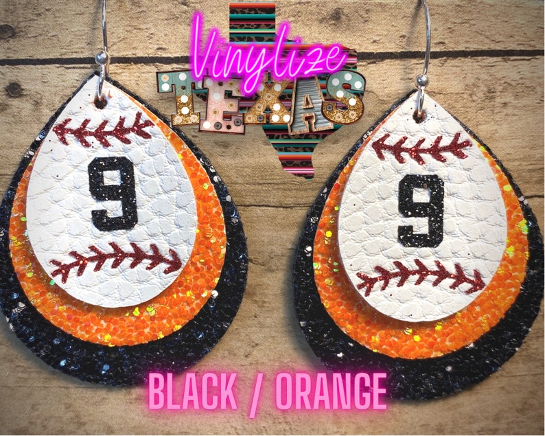 Custom Triple Layer Baseball Jersey Number Earrings Black