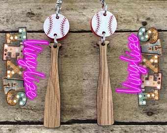 Baseball and Bat Earrings Home Run Earrings Grand Slam Earrings Baseball Mom Earrings