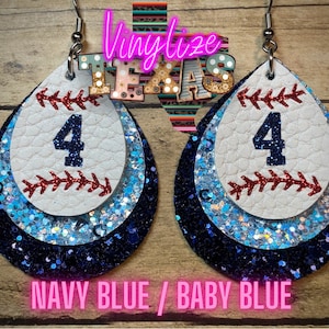 Custom Triple Layer Baseball Jersey Number Earrings Blue (Navy)