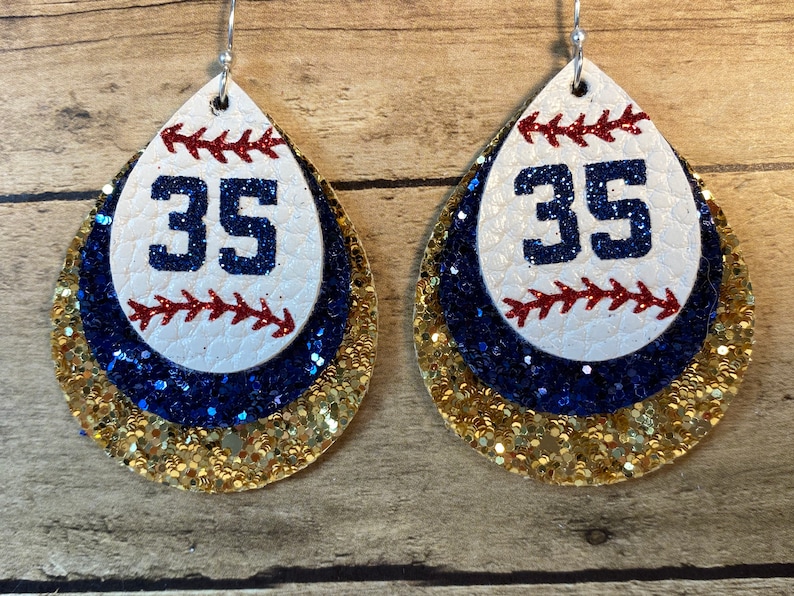 Custom Triple Layer Baseball Jersey Number Earrings Gold