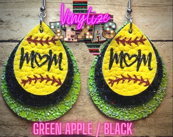 Benutzerdefinierte Triple Layer Softball Mom Ohrringe