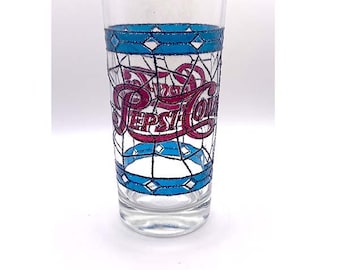 Vintage Pepsi Cola Stained Drinking Glass Cup 1970s
