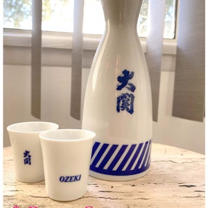 Vintage Japanese Sake Bottle and 2 shot cups Ozeki Made in Japan