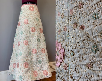 Vintage 26” 1960s Shiny Lurex Floral Maxi Skirt l Paisley Brocade