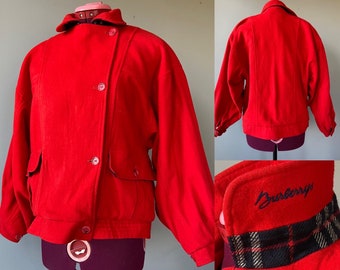 Vintage M/L 1990s  Burberry Bomber Jacket in Red wool