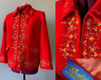 Vintage 1950s embroidered Jacket red wool