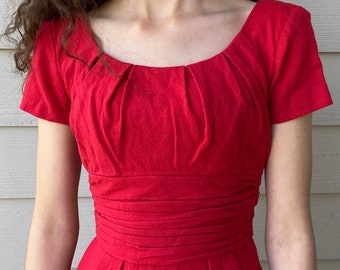 Vintage XS 1950s True Red Wool Wiggle Dress