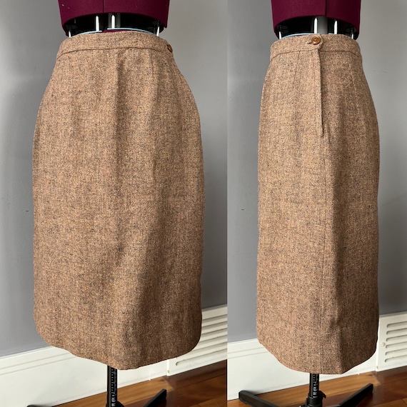 Vintage 27" 1950s Tweed Pencil skirt with metal z… - image 1