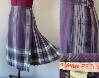 Vintage 26" jaren 1970 paarse geruite wrap around kilt rok l Tartan