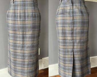 Vintage 28" Blue and tan plaid Maxi skirt