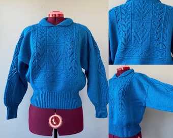 Vintage Medium Royal Blue Cabled Wool & alpaca sweater