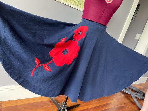 Vintage full circle skirt applique telephone S main image 1