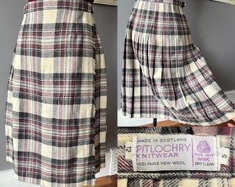 Vintage 25" purple and cream pleated front kilt skirt, Scotland