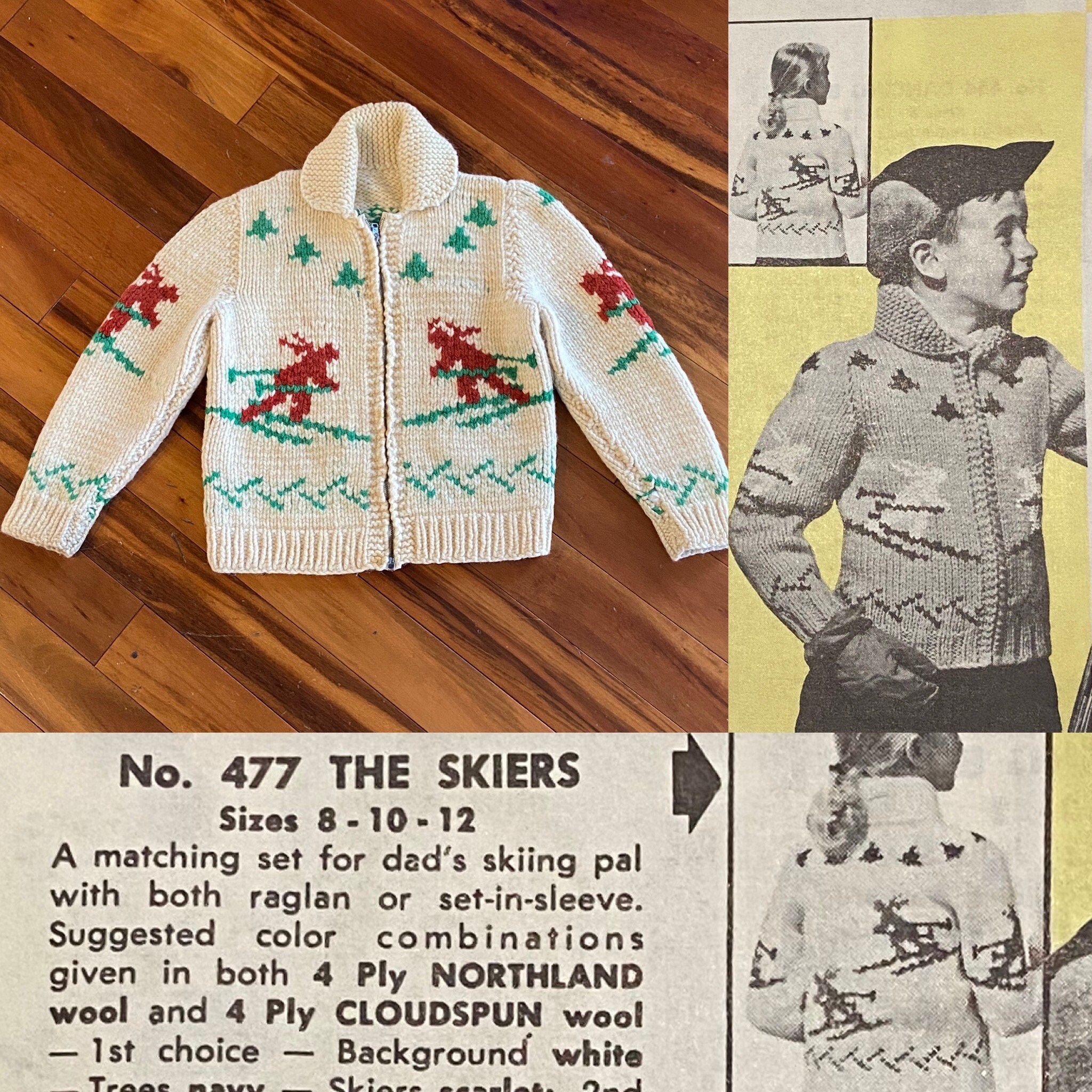 1950年代のヴィンテージ子供用「スキーヤー」カウチンセーター l 