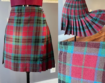 Spódnica kilt vintage 25" w kratę winną, krótka, krótka, w kratę