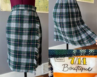Spódnica w kratę w kolorze zielono-niebieskim w stylu vintage 24"