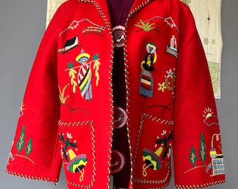 ヴィンテージ M 1940年代 メキシコ土産 刺繍入りウールジャケット