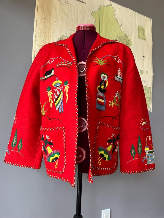 Vintage M 1940s Mexican Souvenir Wool Jacket With Embroidery - Etsy