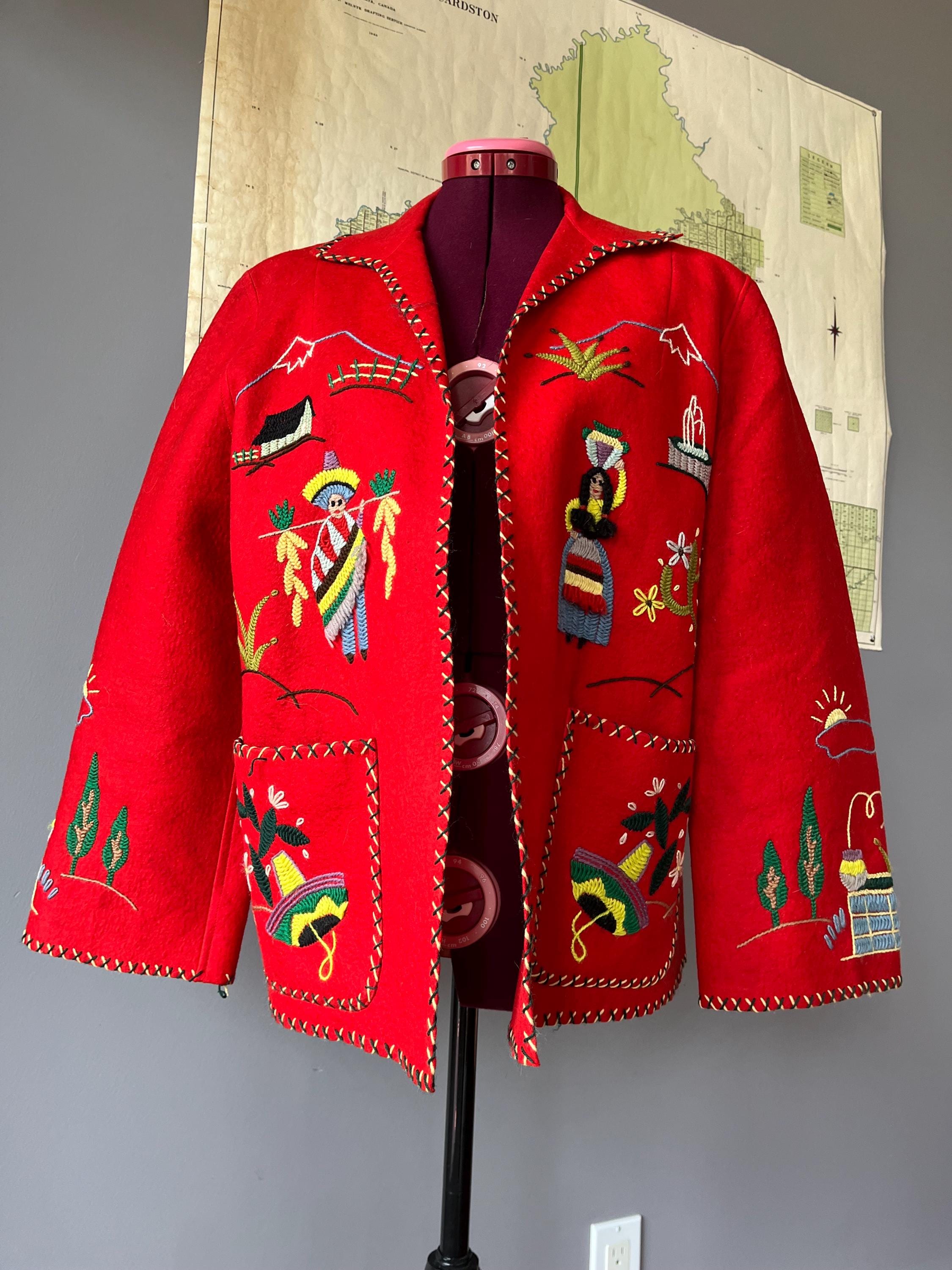 Vintage M 1940s Mexican Souvenir Wool Jacket With Embroidery - Etsy