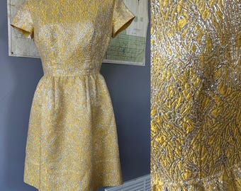 Vintage 1960s Yellow with Silver Lurex dress