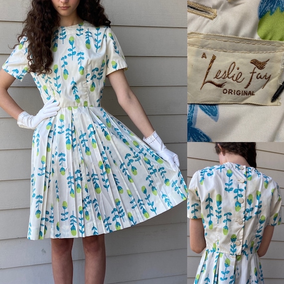 Vintage 1950s XS floral dress by Leslie Fay - image 1