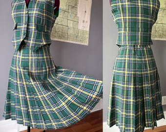 Vintage 28" 1950s/60s Alberta Tartan vest and kilt Skirt