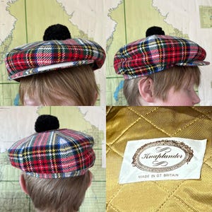 Berretto piatto vintage Knaplander con visiera a scatto in tartan